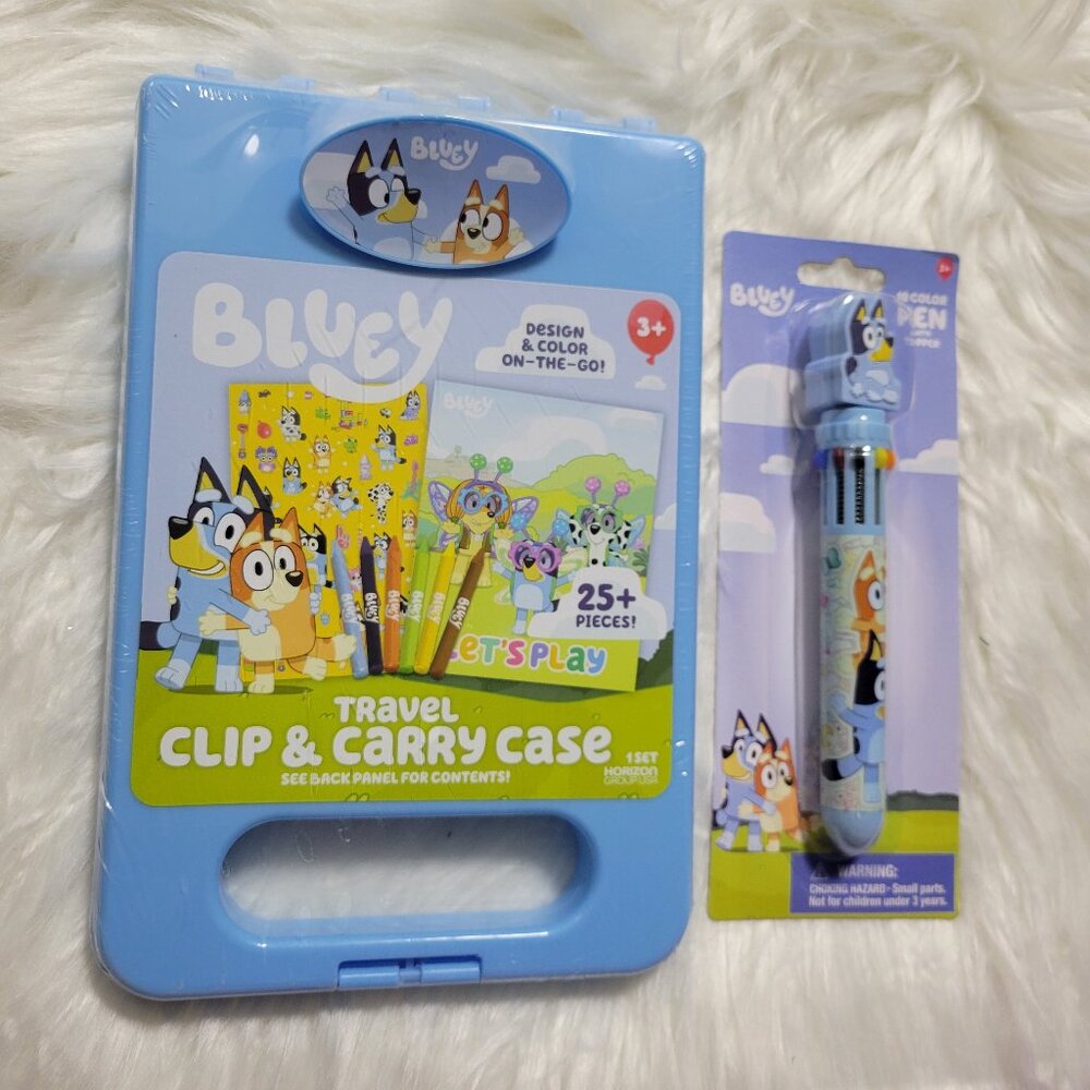 Bluey Travel Clip & Carry Case + 10 Color Pen Set